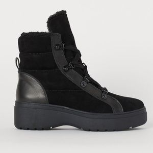 H&M Black Lined Suede & Genuine Leather Boots